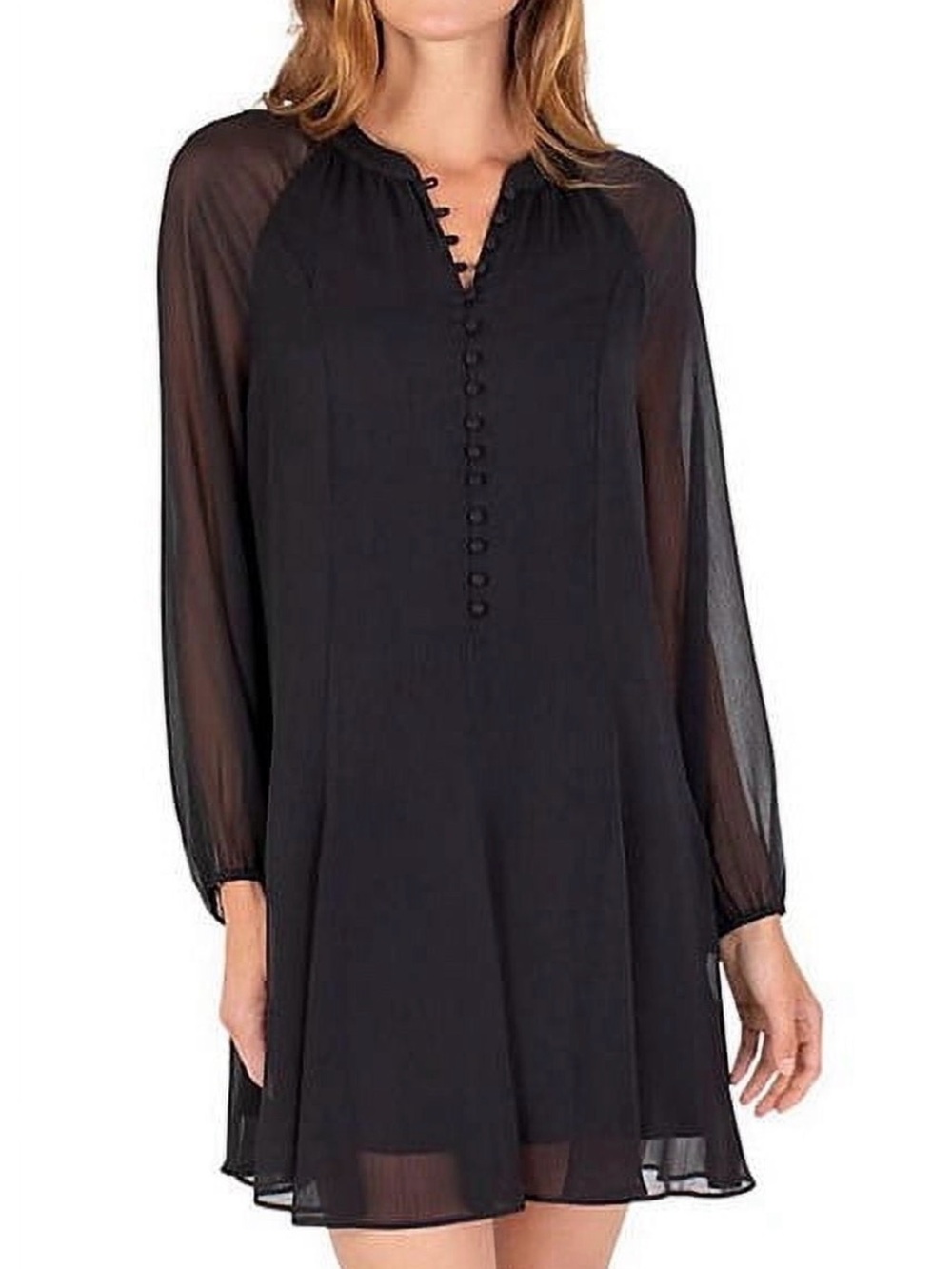 Joie Black Long-Sleeve Button-Front A-Line Mini Dress